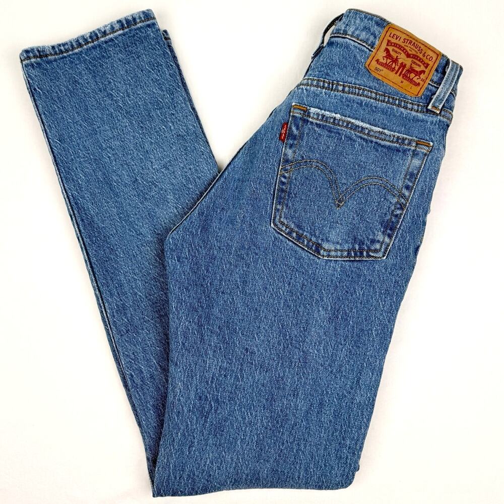 Levi’s 501 Jeans Straight Leg Light Wash Distressed 25x30 Button Fly Denim